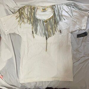 NOS Philip Noel Women's Vintage Top Shirt Made in USA Cotton & Leather w/ tags